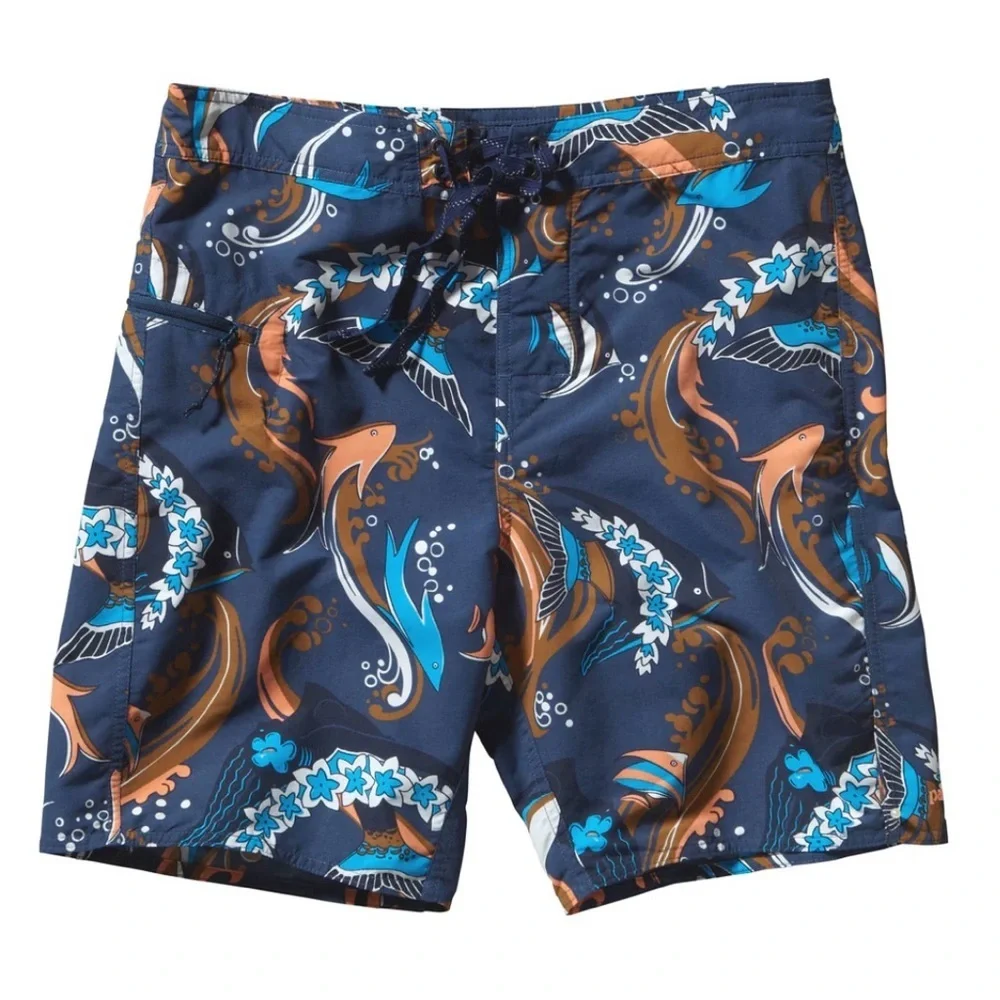 Patagonia Paradise Fish Glass Blue Minimalist Wavefarer Board Shorts Size 38
